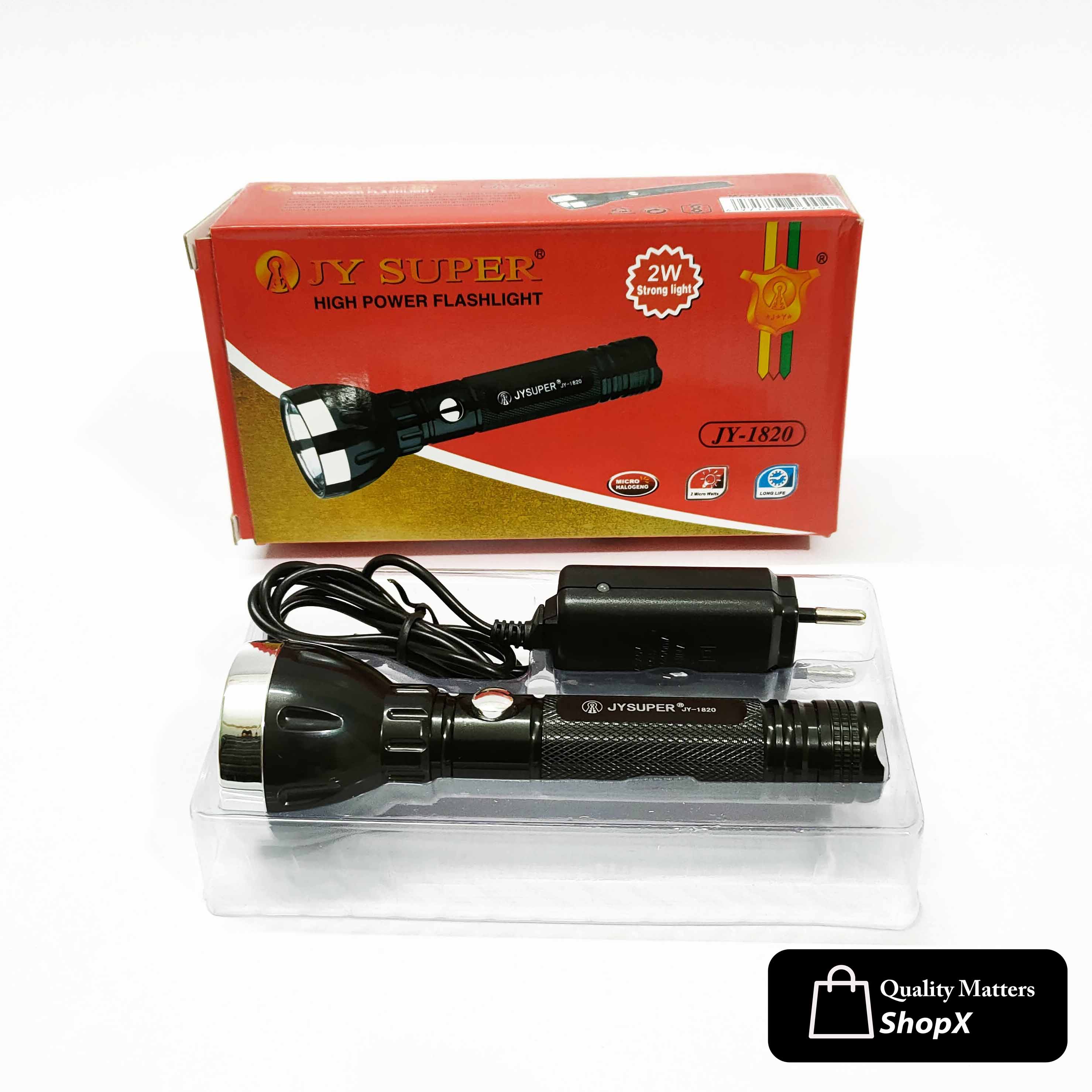 JY SUPER JY-1820 Flashlight Rechargeable LED Torch Light with Lithium Battery and Charger. 