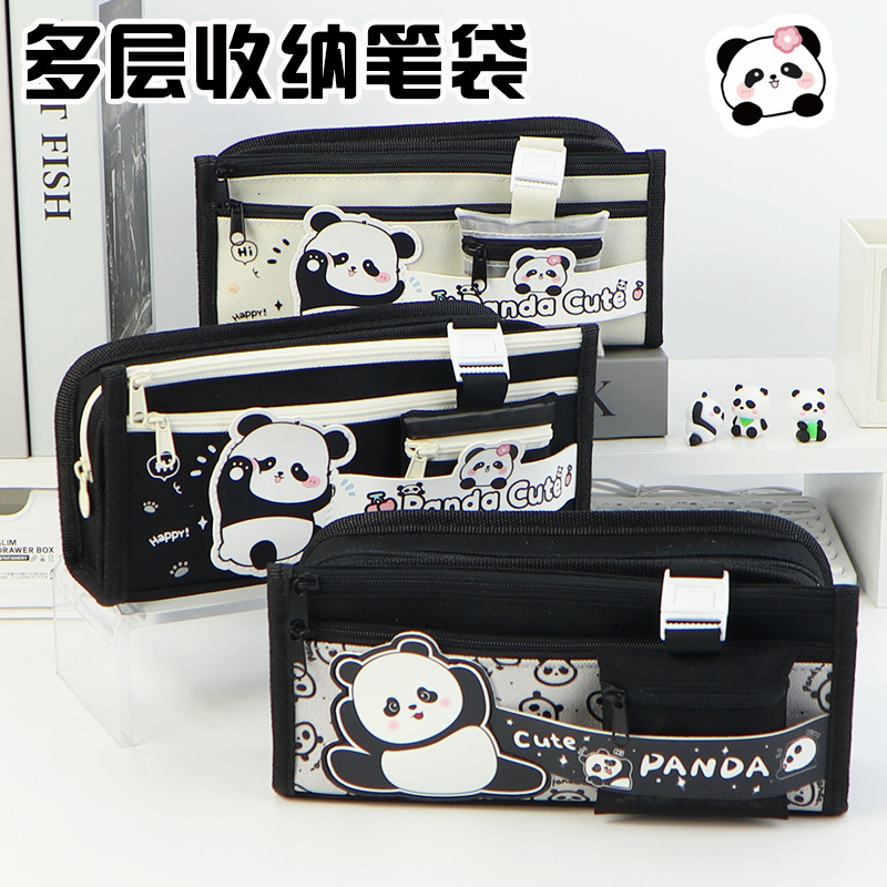 Cross-border panda pencil case large capacity ins high value cute pencil case multi-layer stationery box for primary school students. 