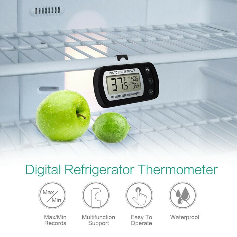 Electronic Dil Refrigerator Thermometer LCD Screen Fridge Freezer Anti-humidity Tature With High & Low -20°C To 50°C. 