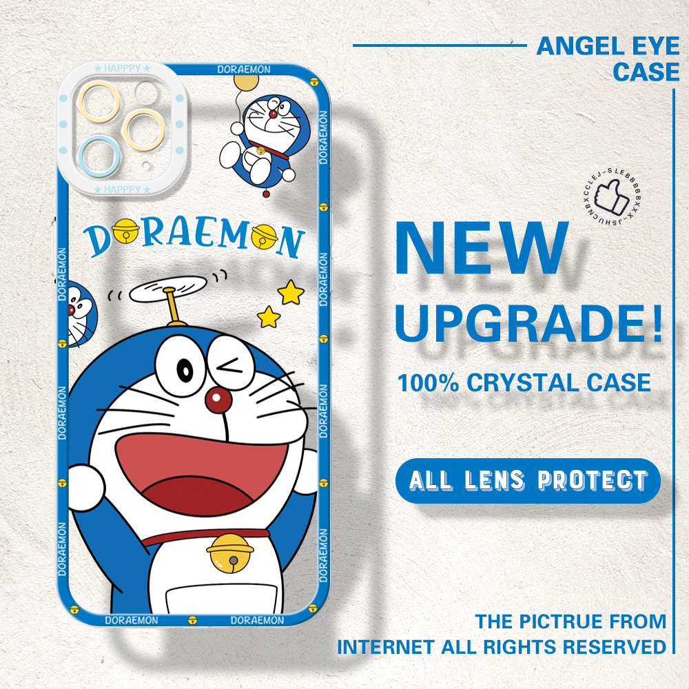 YYDS for iPhone 11 Pro Max Back Cover Happy Doraemon Transparent Silicone Soft Case full lens protection Ultra Thin Phone Case. 