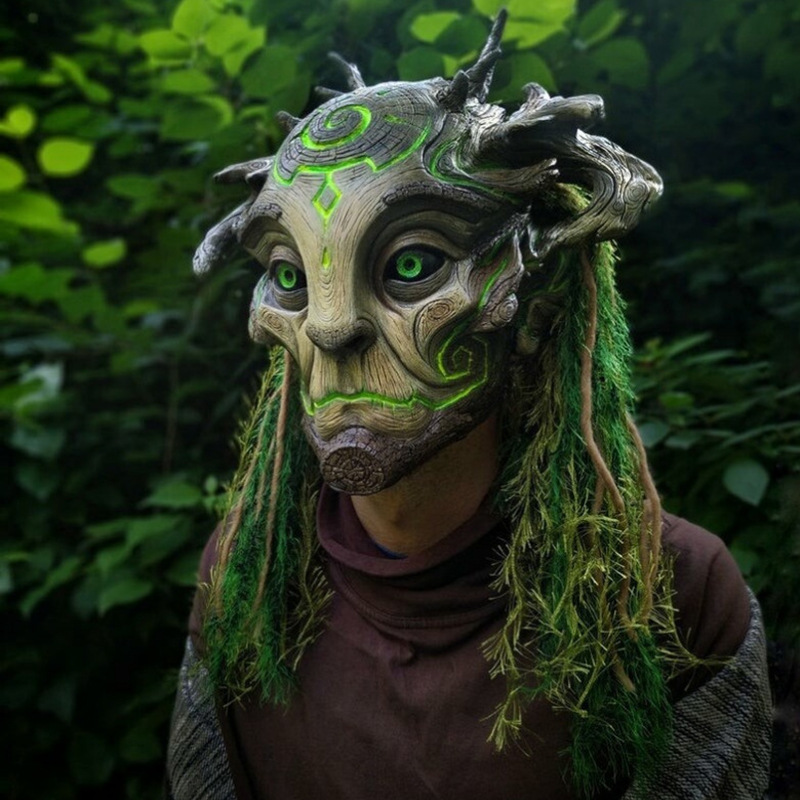 Cyberpunk LED Latex Mask Funny Halloween Glowing Dryad Mask Masquerade Glow In The Dark Cool Mascara for Men's Halloween Decor. 