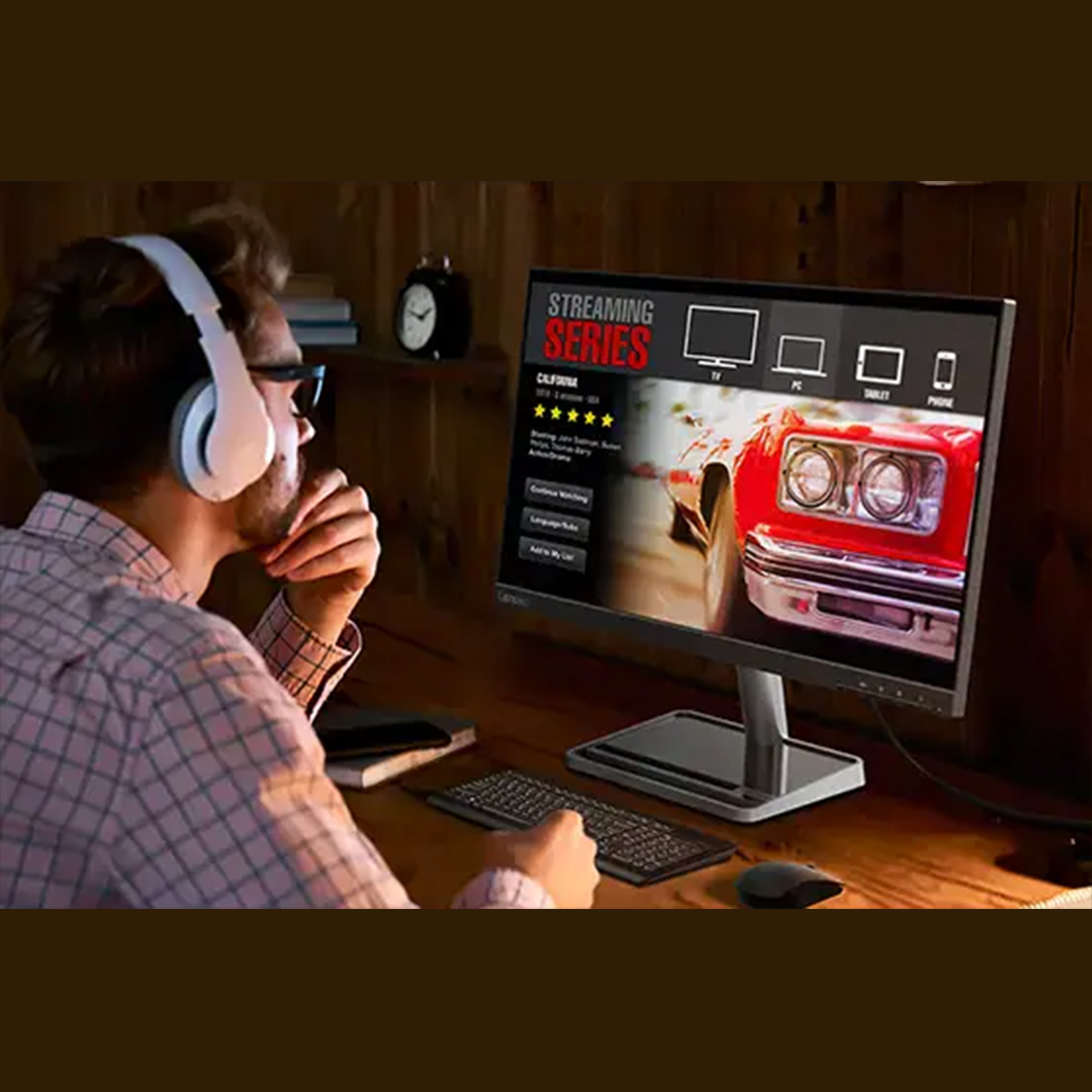 Lenovo L24q-35 24 Inch Ultraslim Monitor with vivid 2K QHD 2560 x 1440 resolution, 99% sRGB true-to-life color display and 3-side NearEdgeless panel. 