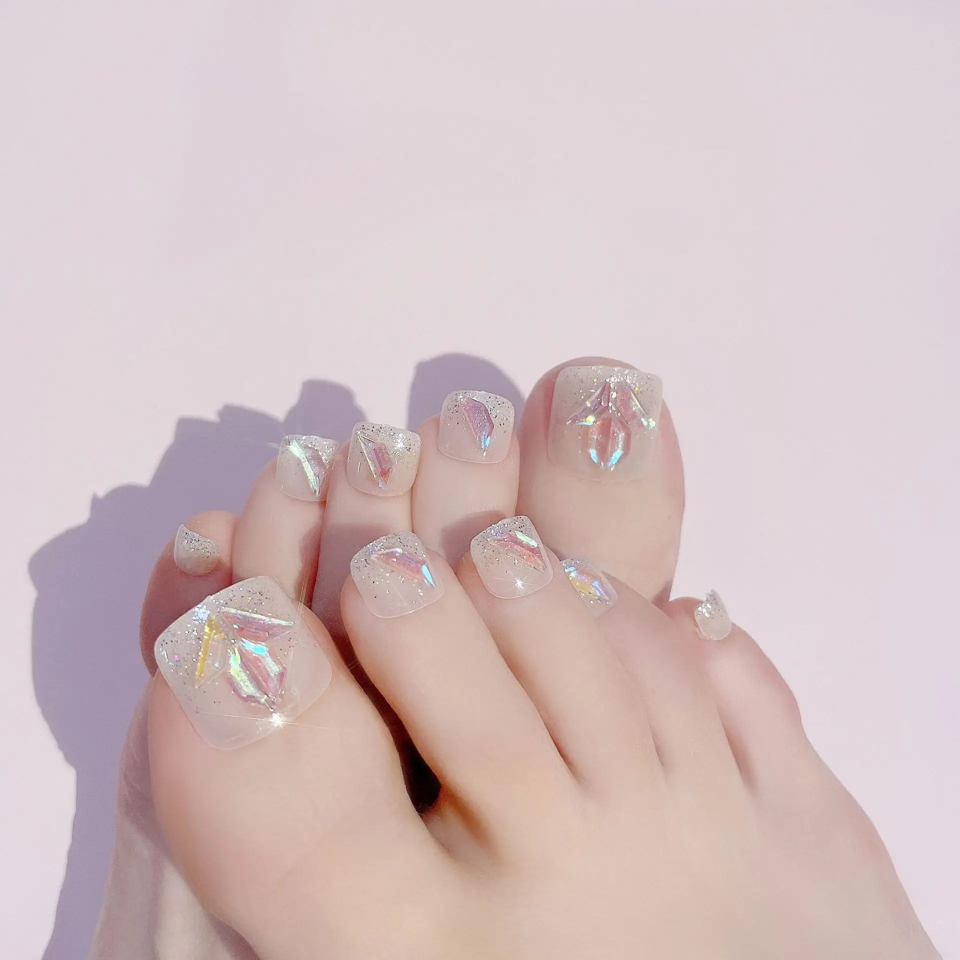 24Ps Glossy Lake Blue Press on Toe Nails Artificial Acrylic Toenails Full Coverage Removable Wearable Toe Nail Art Finished. 