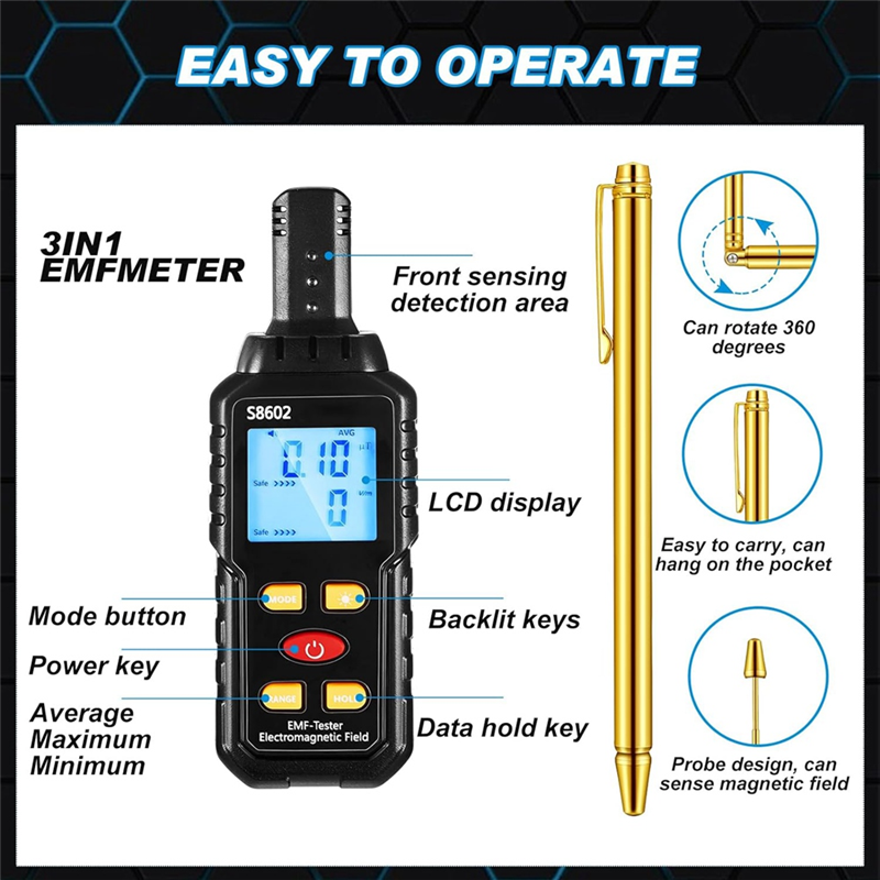 Ghosthunting Equipment Kit 1 EMF Radiation Detector 2 LED Cat Balls 2 Copper Track Poles Cat Balls Ghosthunting Ghost Equipment 5PCS. 