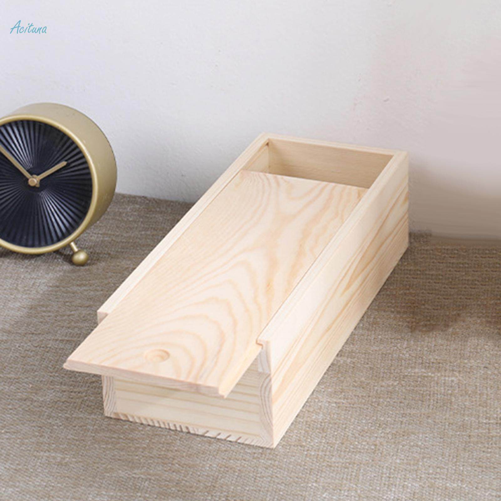 Unfinished Wooden Box Wooden Boxes for Crafts Unpainted Rectangular Empty Wood Case with Slide Lid. 