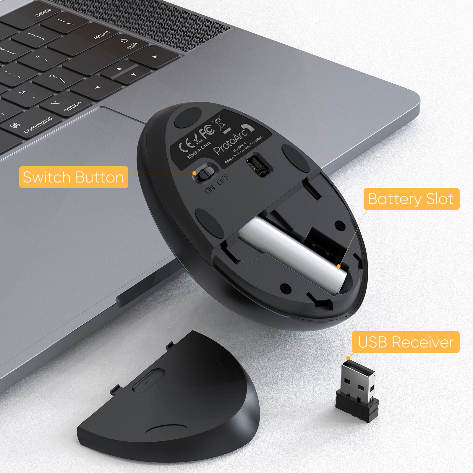 ProtoArc EM14 Wireless Mouse Bluetooth for Computer PC Office Laptop Accessories Ergonomic Vertical Mice Small Hands. 