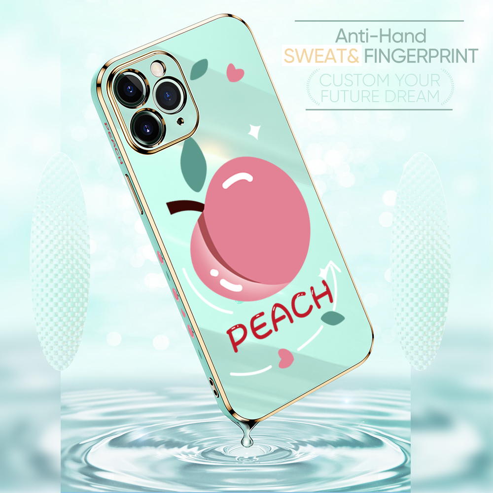 TA for Realme 2 Pro Back Cover Shiny Peach Luxury 6D Plating Case Side Pattern Soft Silicone Square Phone Case. 