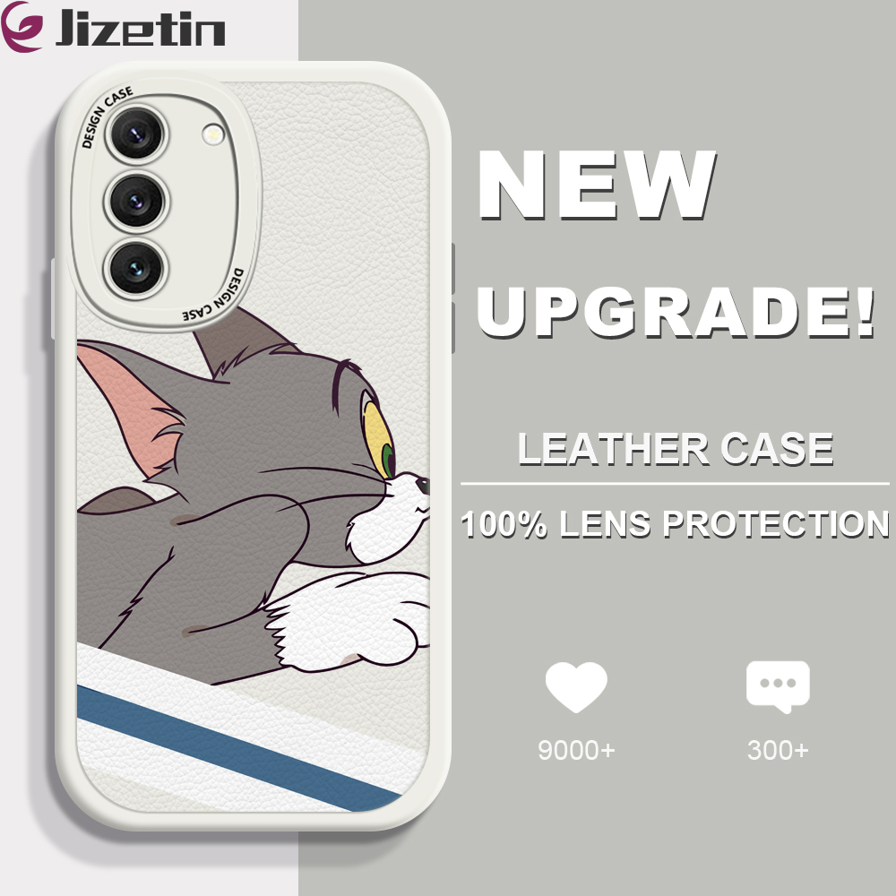 Jizetin for Samsung S22 Plus 5G Back Cover Cartoon Happy Playmate Lambskin Texture PU Leather Back For Girls Boys Soft Phone Case