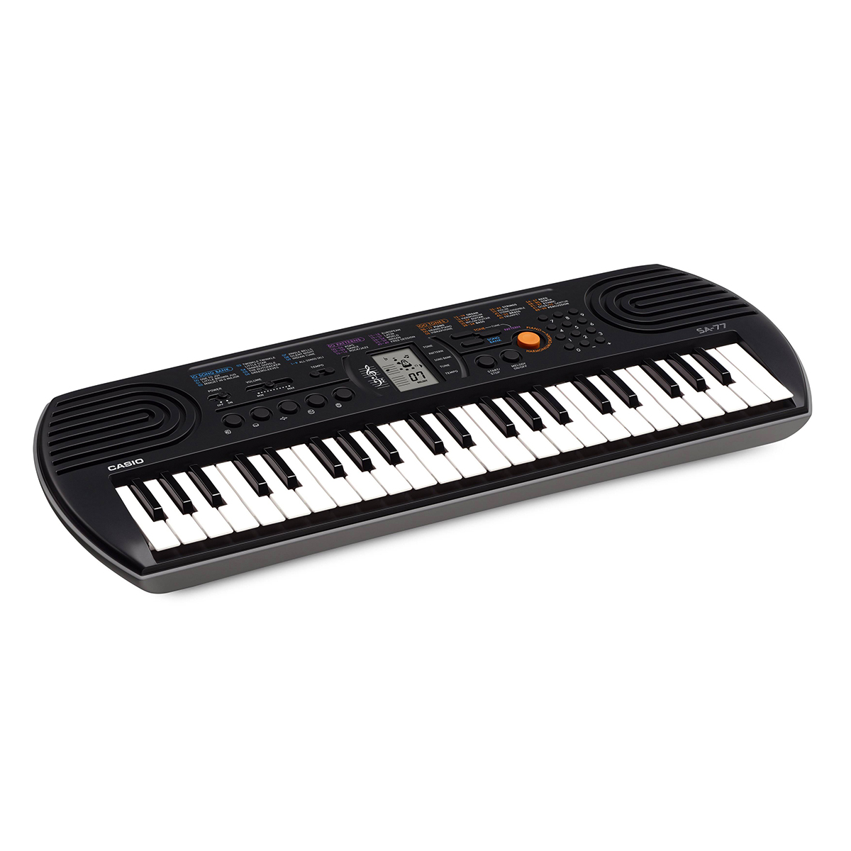 Casio SA-77 Portable Musical Keyboard Piano - Black & Grey with adapter. 