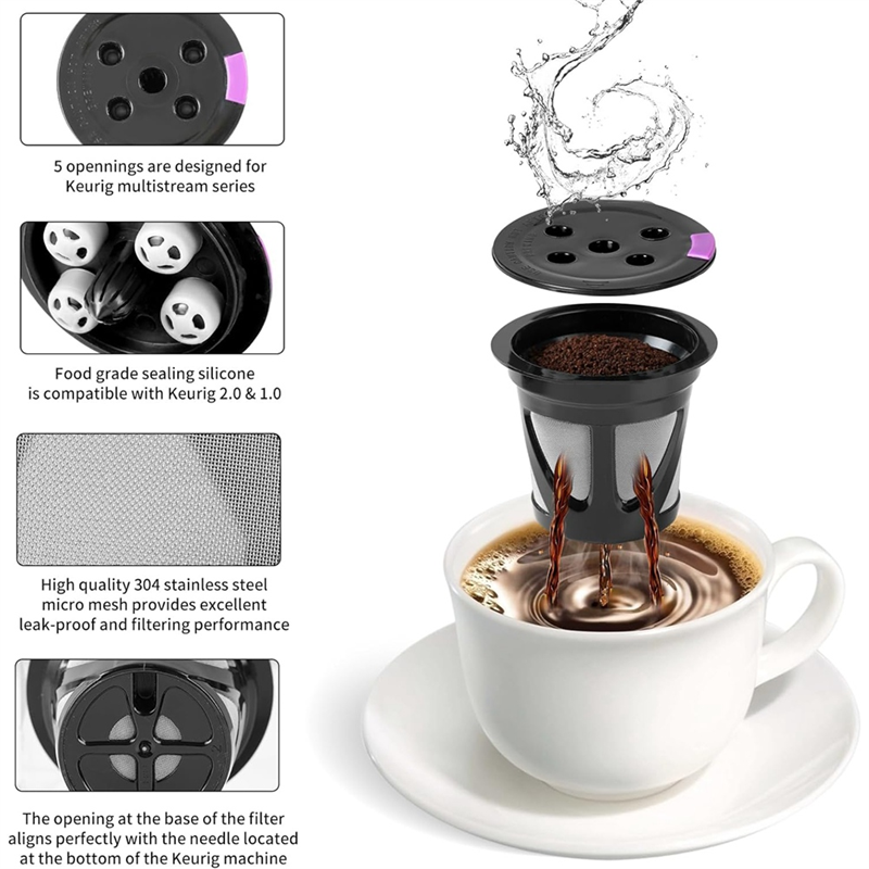 Reusable K Cups for , 4-Pack Universal Refillable K CUP Coffee Filters, for Multistream Series Spare Parts Accessories