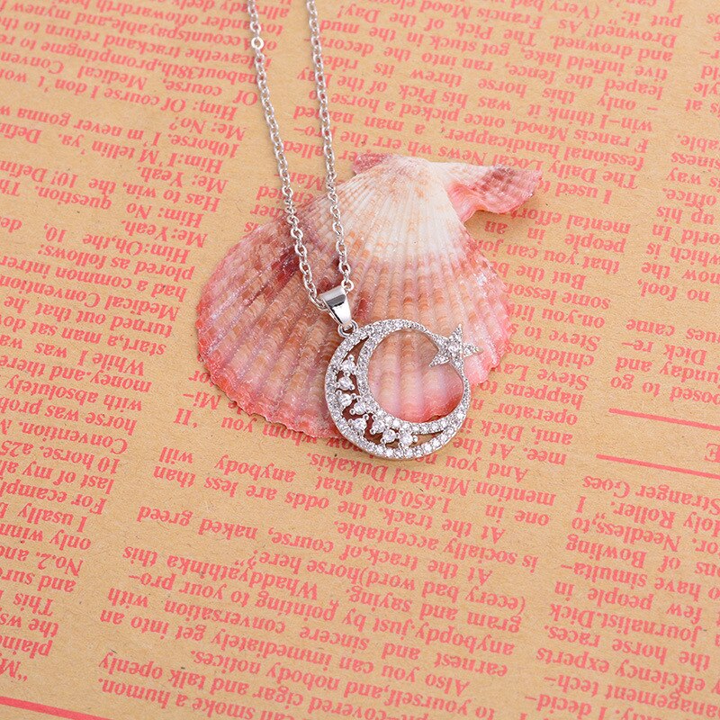 【VisioN Shop】trendy Zirconia star Moon pendant Necklace luxury hollow Choker Necklace Korean Jewelry X-l0122. 