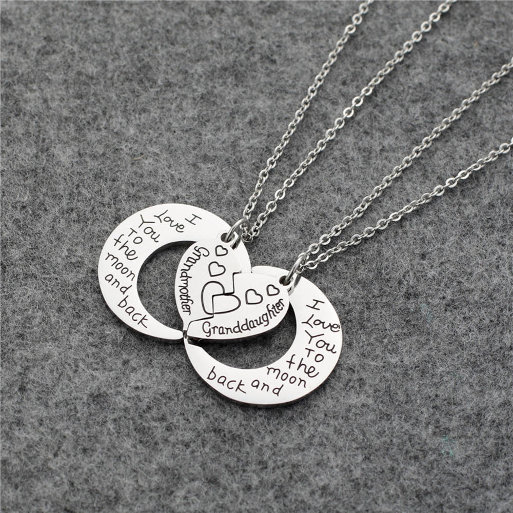 the Moon and Back Mother Daughter Heart Necklace Pendant Gift 2Pcs I Love You to. 