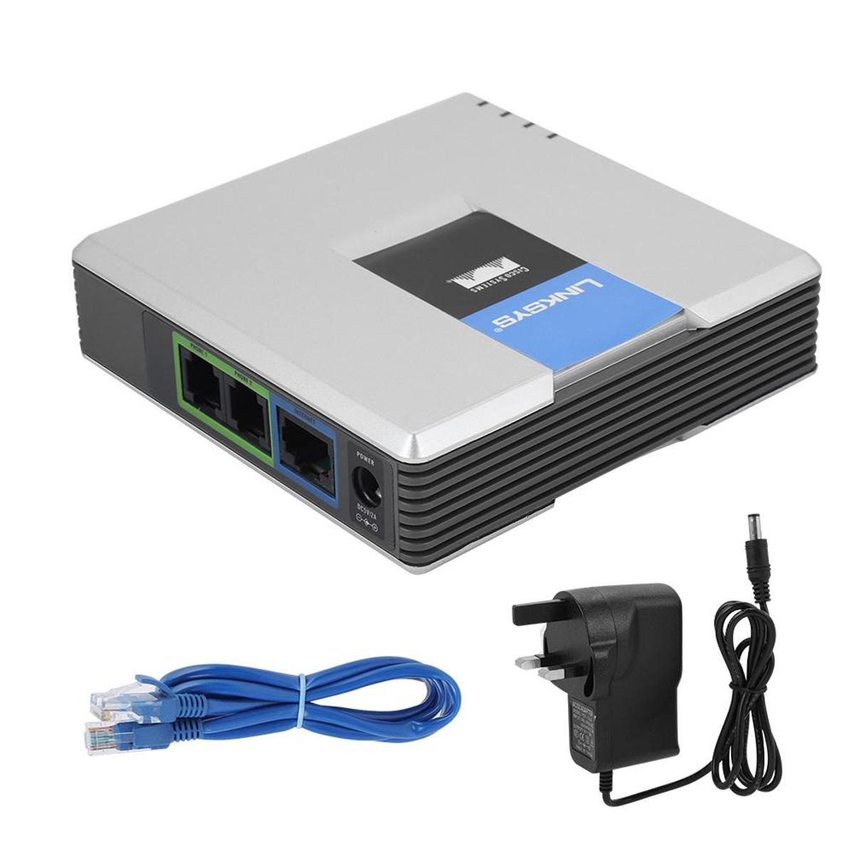 VoIP Gateway Internet Phone 2 Ports Adapter SIP RJ45 Cable For Linksys PAP2T