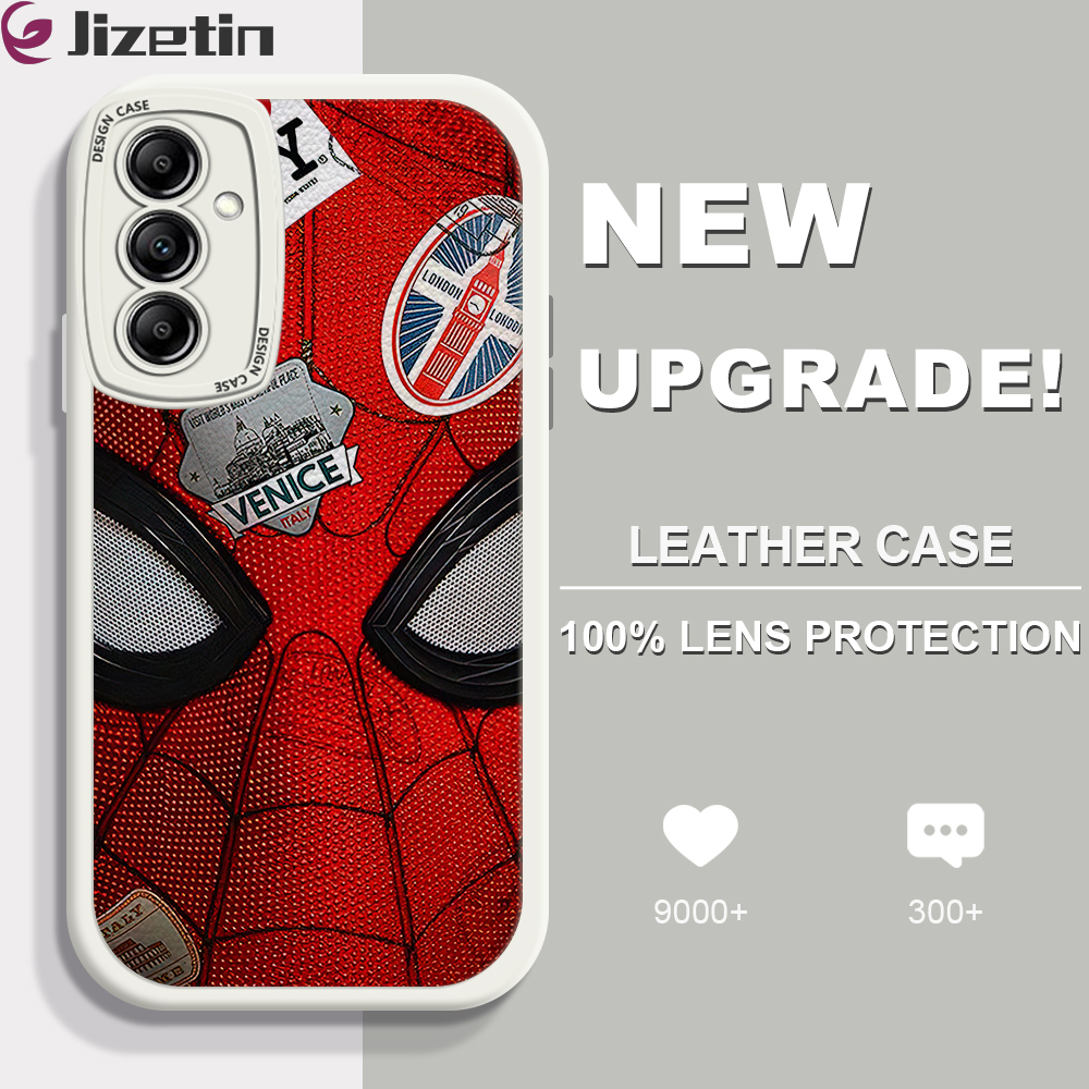 Jizetin for Samsung A54 5G Back Cover Spider Man Lambskin Texture PU Leather Back For Girls Boys Soft Phone Case