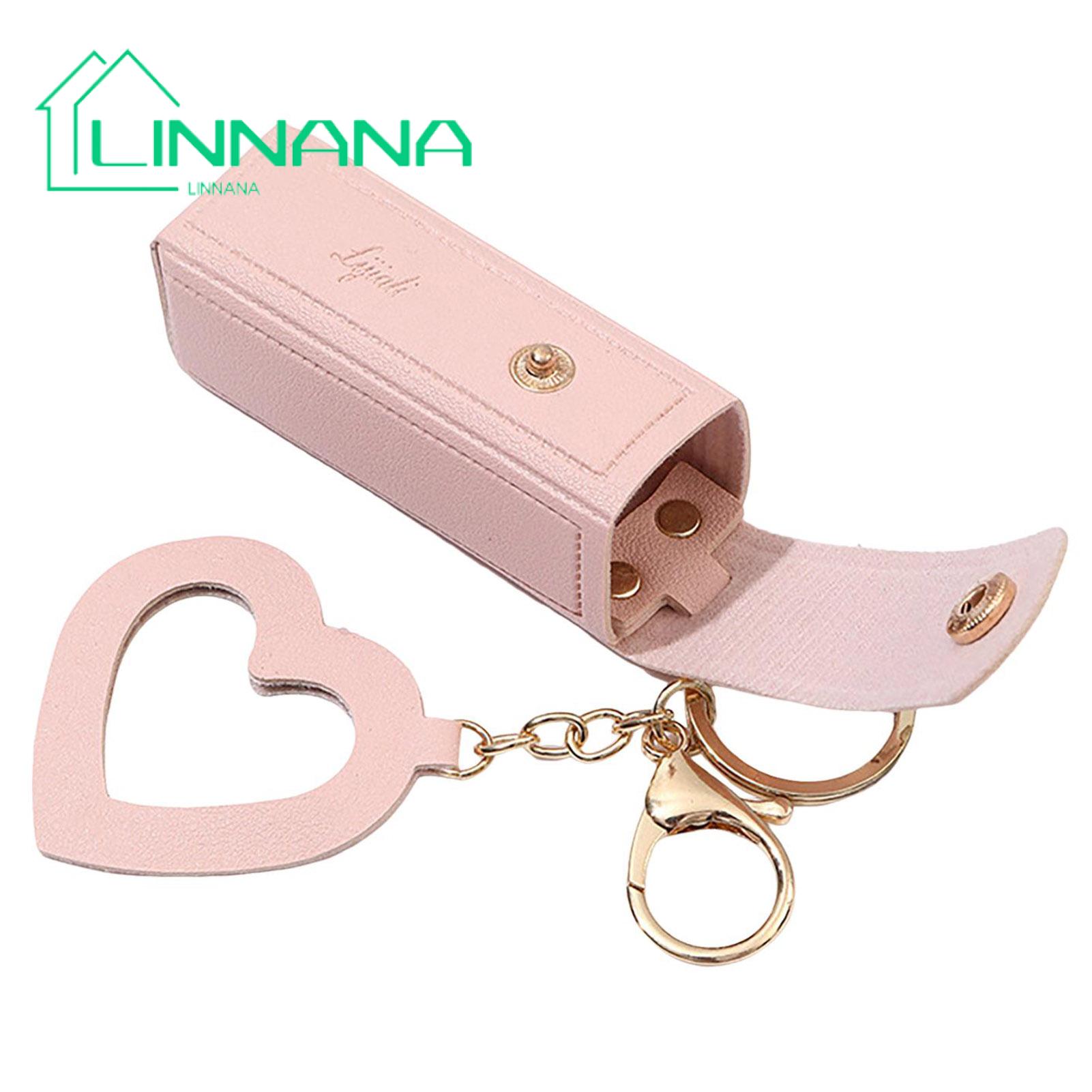 Lip Gloss Holder Keychain Stylish Lipstick Bag Keychain with Heart Pendant Mini Lipstick Container Key Organizer for Purse Stainless Faux Leather Clip Holder Lip Gloss Storage Keychain. 
