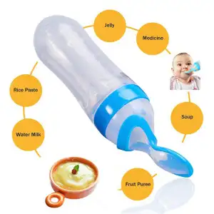 2 Pieces Baby Silicone Feeding Bottle Spoon Baby Food Feeder with Standing  Base for Infant 0-24 Months Dispensing and Feeding