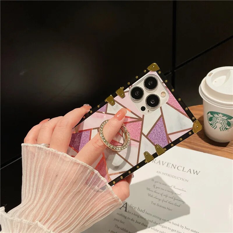 Luxury Diamond Bling Marble Square Phone Case For Samsung J2 J4 J6 Prime A50 A70 A10S A20S A30S A40 M21 M31 M12 A01 M32 A13 Lite. 
