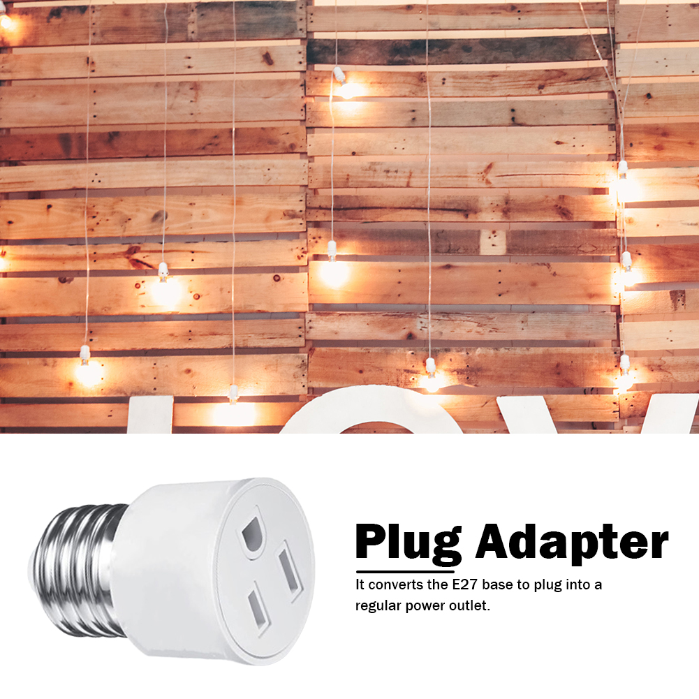 E26/E27 Light Socket To Plug Adapter Flame Retardant Lamp Holder Converter Prong Outlet Plug Converter Fit for 2/3 Prong Convert