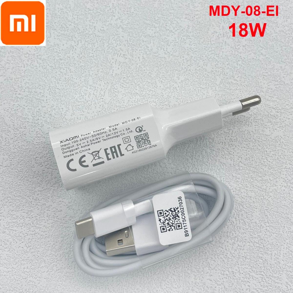 MDY-08-EI Mi 6 Quick Charger USB EU Plug 18W Adapter Type C Cable For Mi XIAOMI Note 10 Lite Redmi 10X 10 Ultra Note 9 9s 9A
