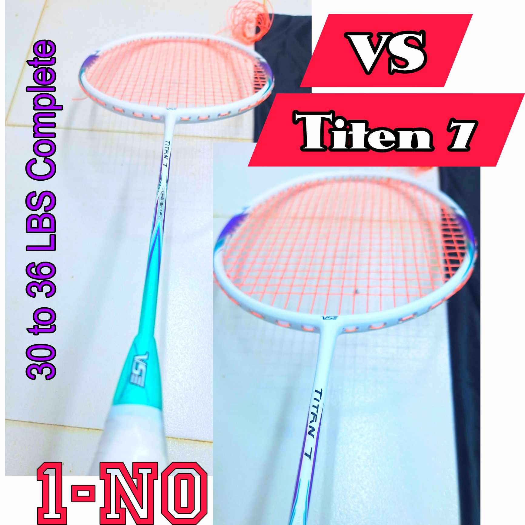 VS Titen 7 Racket Powerful Carbon Fiver High Tension Racket - Fully Complete 32lbs - max 36 lbs