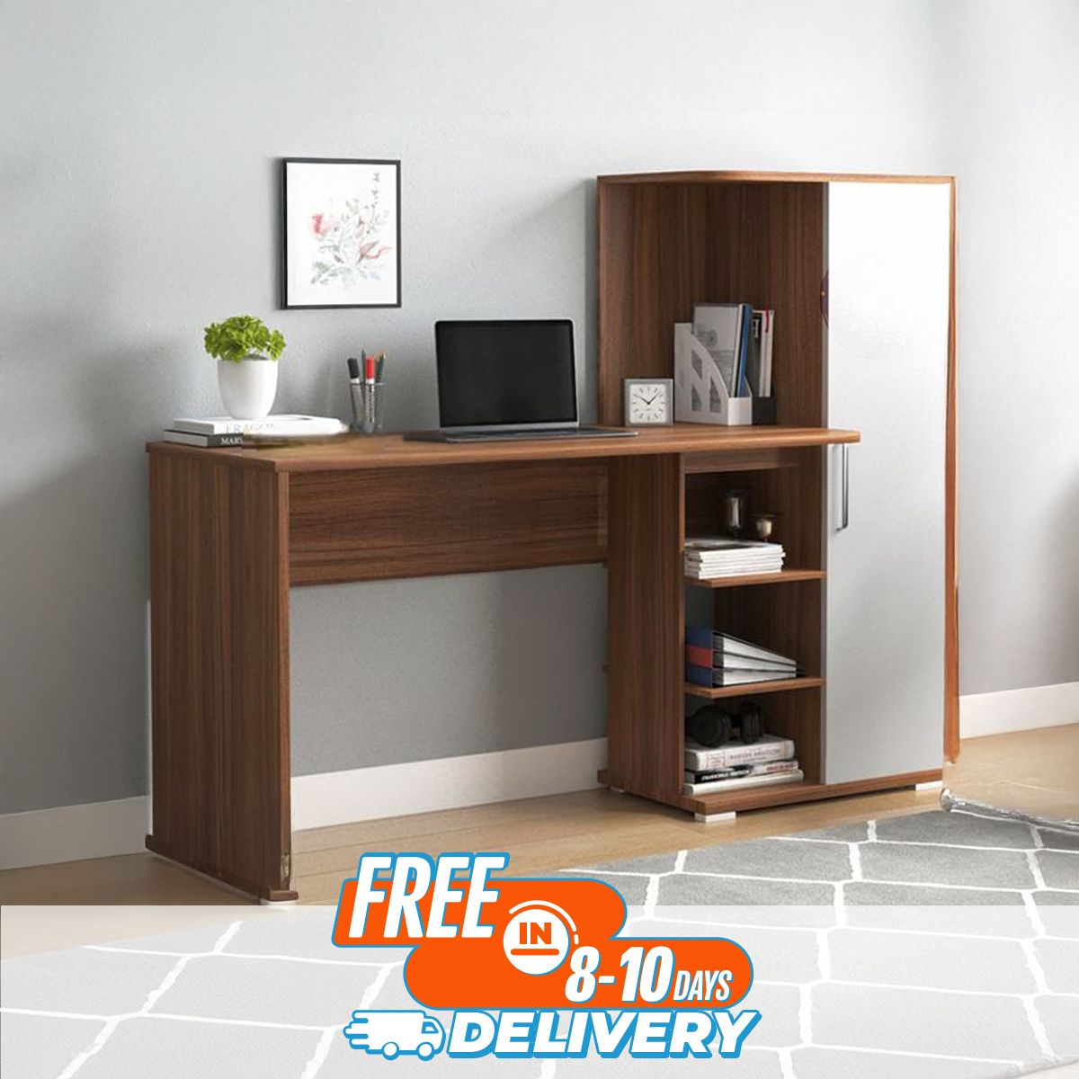 Andormahal Reading table/Computer table plus Book Shelf  Melamine Laminated Board 