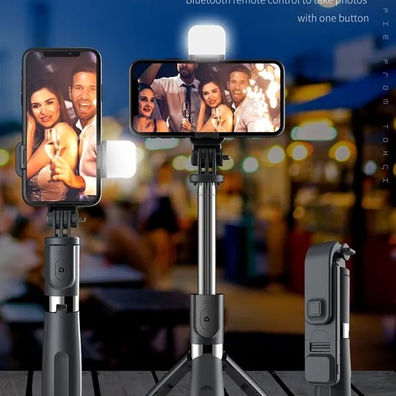 Selfie Stick Foldable Mini Tripod With Fill Light Bluetooth Remote Shutter Retractable Rod For Phone 360 70Cm Long - Selfie Stick R1S. 