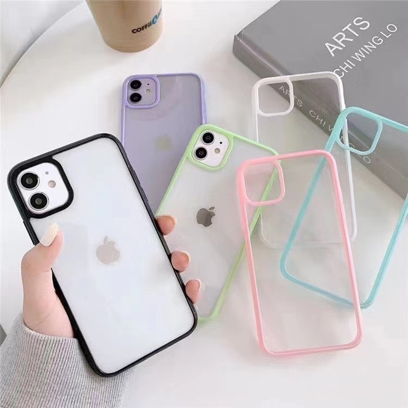 Candy Color Border Shockproof Silicone Phone Case for iPhone 14Pro Max 11 12 13 Clear Transparent Protection Back Cover