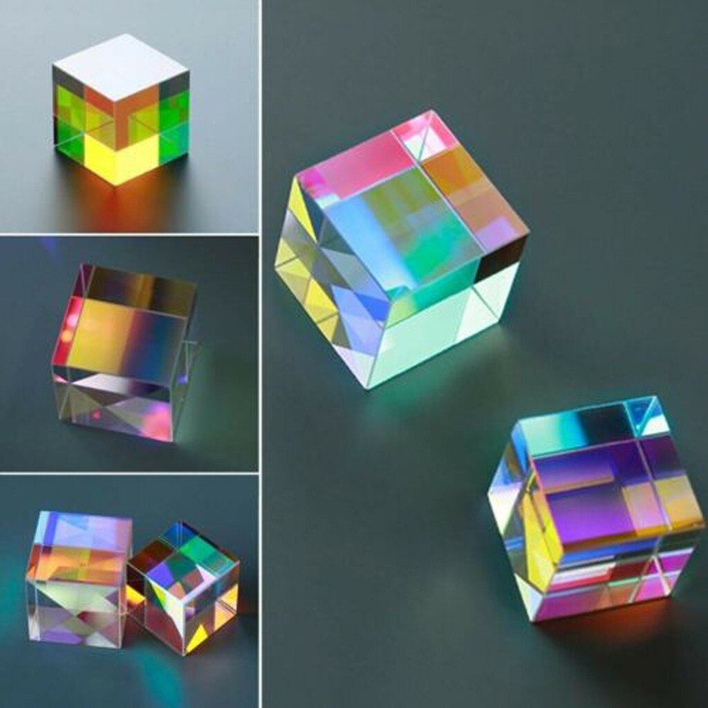 Optic Prism Cube Optical Glass Prism, RGB Dispersion Six-Sided Bright Light Combine Cube for Physics and Decoration. 