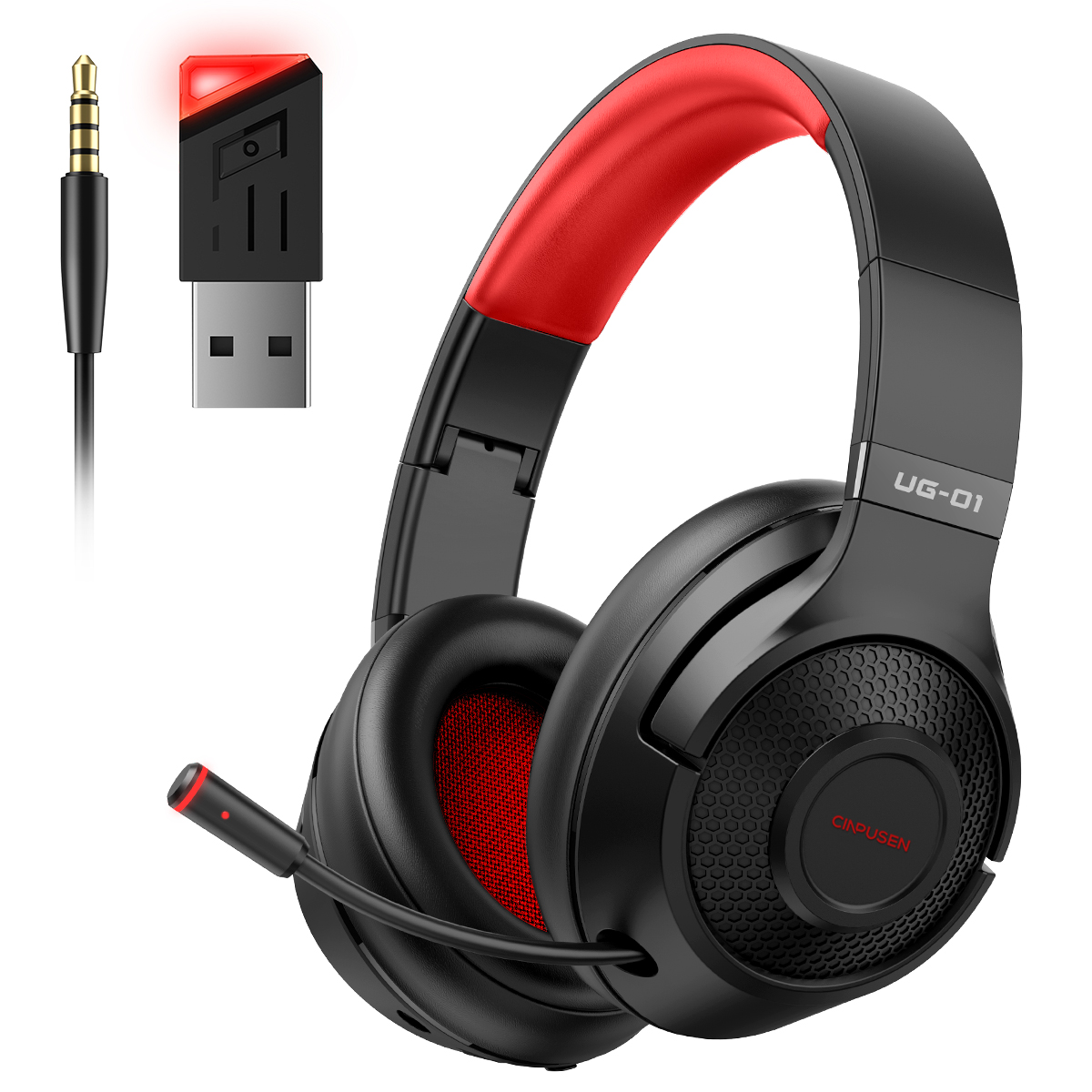 CINPUSEN UG-01 2.4Ghz Wireless Gaming Headset for PC, PS5, PS4, MacBook, with Microphone, Soft Earmuff - 40 Hours Playtime. 