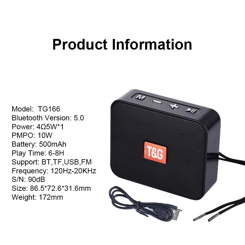 Mini Portable TG166 Bluetooth Speaker Wireless Music Subwoofer USB Speakers 3D Stereo Surround Portable Speaker Column Bass Box. 