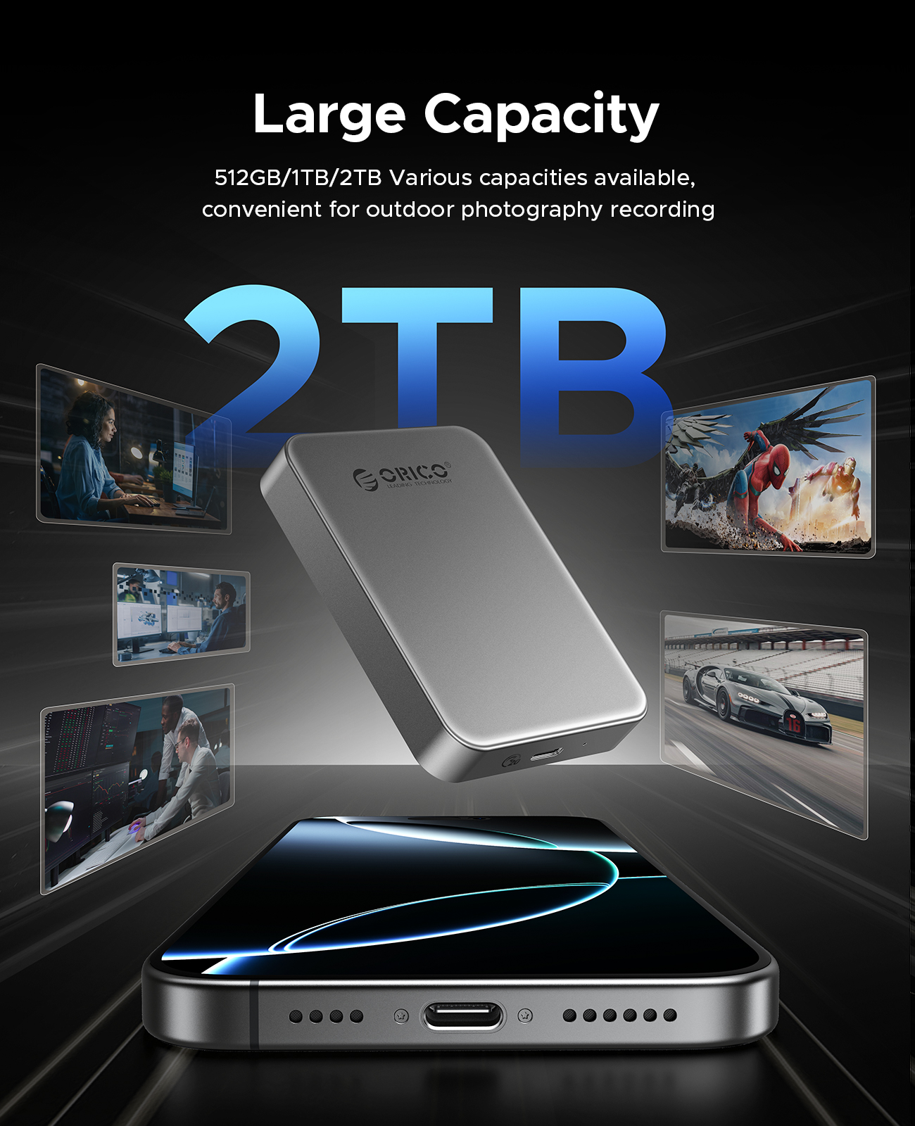 ORICO Magnetic External PSSD 512GB 2050 MB/s for iPhone. 
