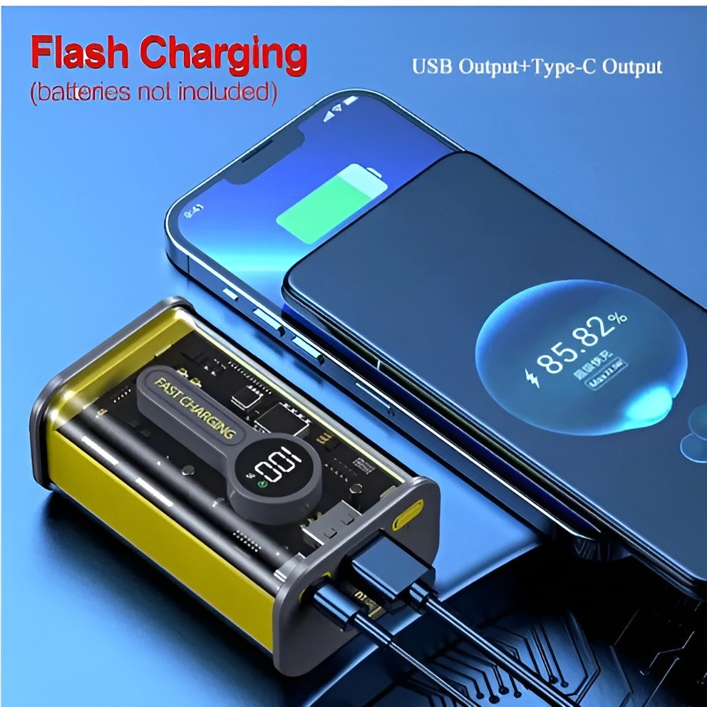 PD22.5W Nothing Power Bank Case Transparent Power Bank Fast Charging External Battery for Mobile and others Battery Charger (Without Battery) Used 2 cell 18650 model Li-ion battery. 