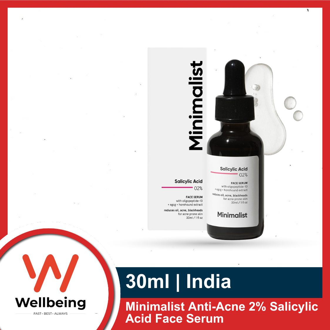 Minimalist Anti-Acne 2% Salicylic Acid Face Serum 30ml for All Skin Types | Reduces Blackheads,Oiliness, Excess Oil & Bumpy Texture | BHA Based Exfoliant