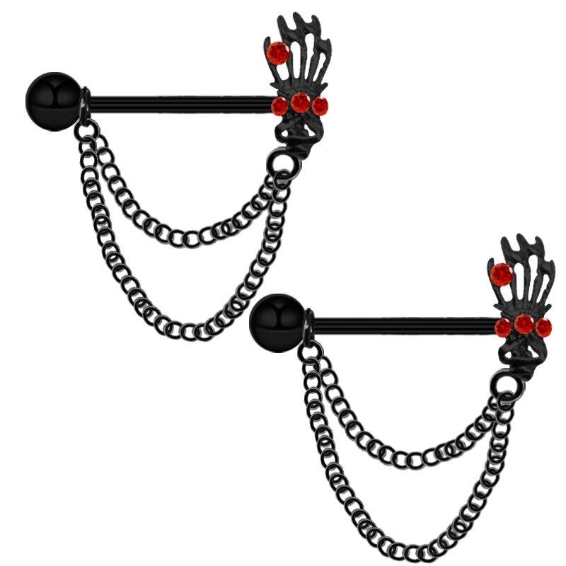Halloween Bat Punk Devil Wings Nipple Ring Ghost Hand Heart Nipples Stud Piercing Stainless Steel Drill Ball Milk Ring Chains. 