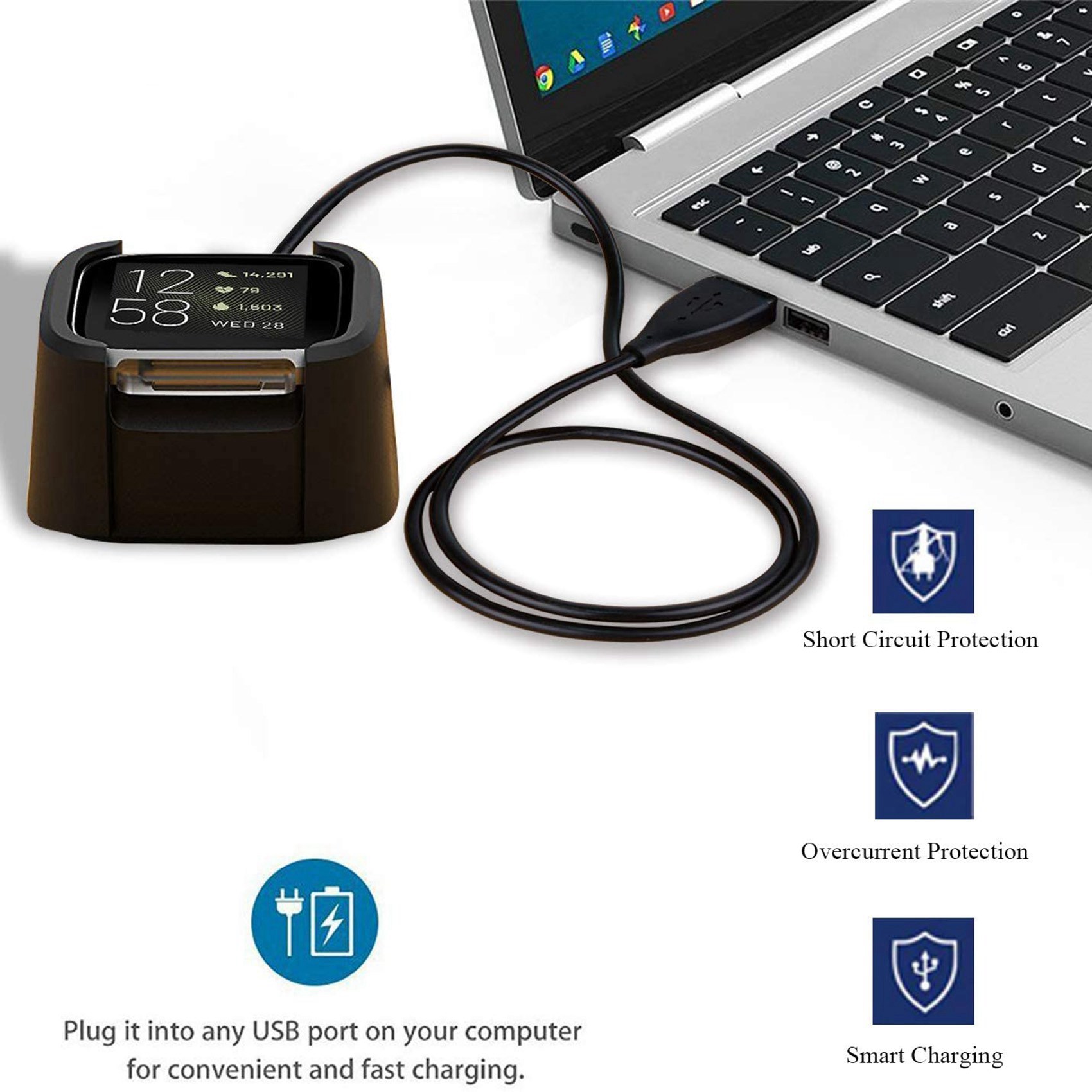 2X Charger Compatible for Fitbit Versa 2,Replacement USB Charging Cable for Versa 2 Smart Watch Accessories. 