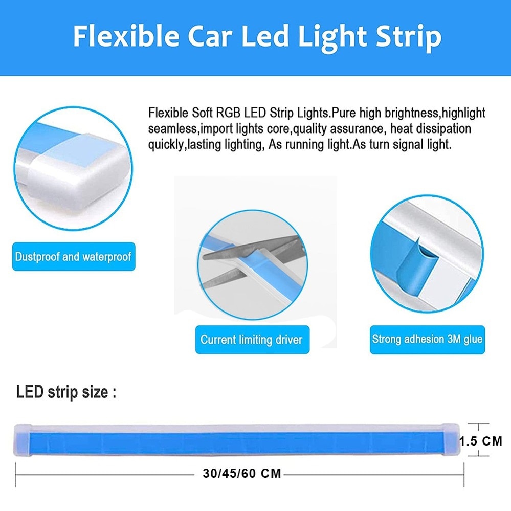 2pcs 12V LED DRL Car Daytime Running Light Flexible Waterproof Flow DRL LED Strip Auto Headlights White Turn Signal Lamp Yellow. 