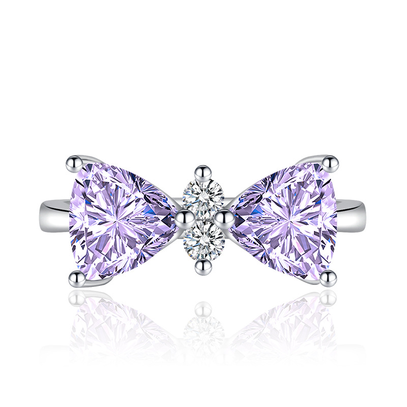 Cross-border hot selling colorful ruby u200b u200bopen ring for women European and American fashion simple bow hand jewelry live supply source