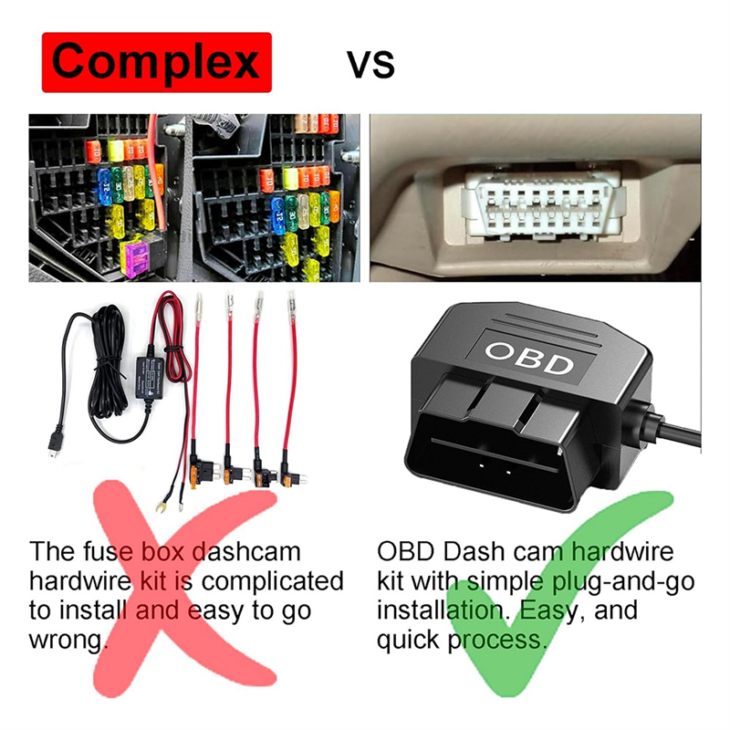 Dash Cam OBD Hardwire Kit Dash Camera USB Type C Hardwire Set with OBD Power Cable for Dashcam 12-24V to 5V/3A. 