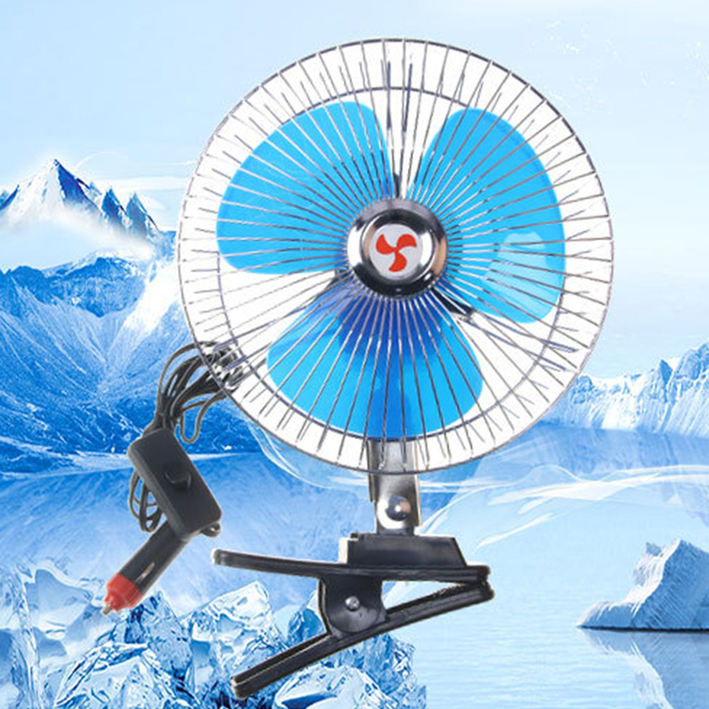Car Clip Cooling Fan 12V/24V 8 Inch Low Noise Automobile Clip Fan Portable Rotatable with Cigarette Lighter Plug for Vehicle. 
