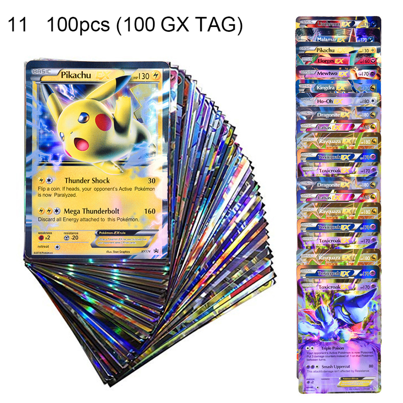 100Pcs/Set Pokemon Cards Shiny Vibrant Figure Eye-catching Mega Version Collection Animation Card for Collector. 