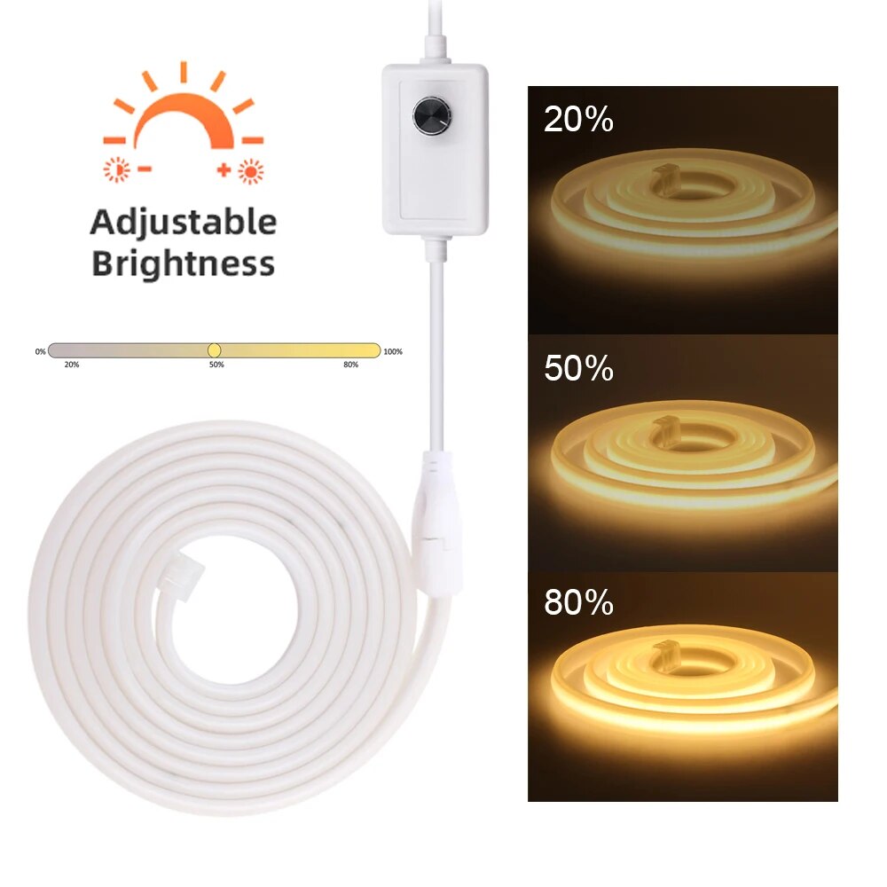 LED COB Strip Neon Light Dimmable 220V AC Power Plug Kit 288 LEDs High Density Linear Lighting Flexible Tape Strips Waterproof. 