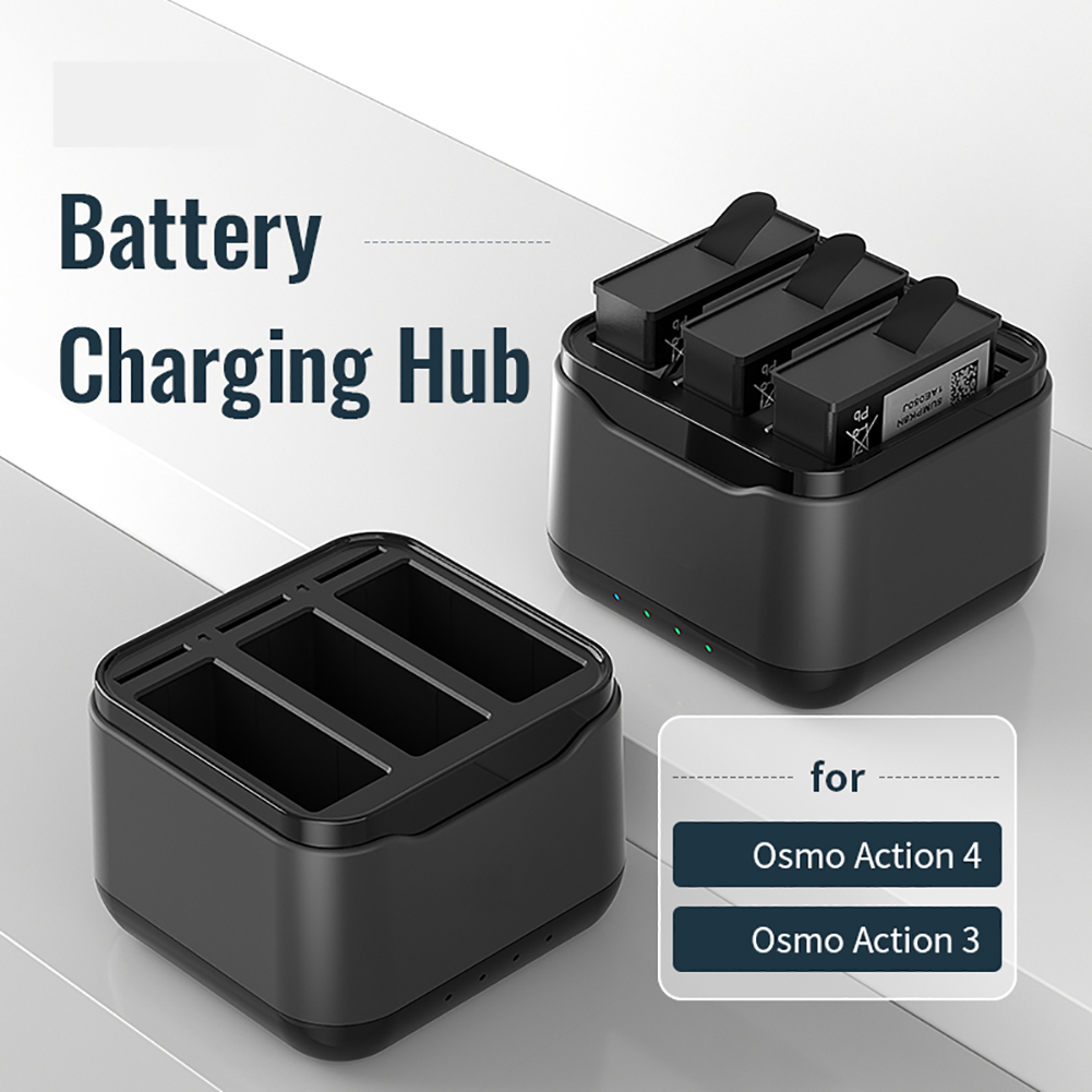 Battery Charging Hub Charging 3 Batteries Action Camera Accessories With Charging Indicator Light Charging Station Compatible For DJI OSMO Action 4/3 Cameras. 