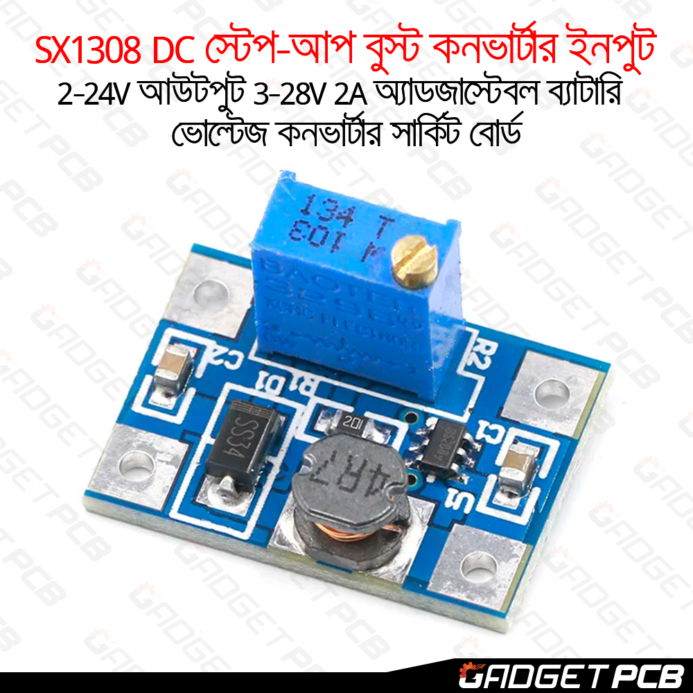 SX1308 DC-DC Step-up Boost Converter Module Input 2-24V Output 3-28V 2A Adjustable potentiometer battery Voltage Converter Circuit Board