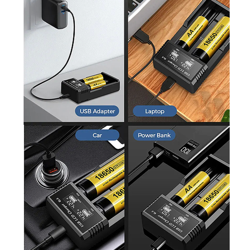 USB LCD Battery Smart Charger 18650 Battery Charger 1 / 2 Slots Dual for3.7V Rechargeable Battery for 1.2V NI-MH AA / AAABattery. 