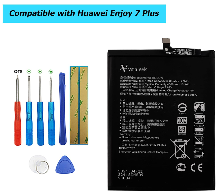 HB406689ECW 3900mAh Replacement Battery Compatible with Huawei Y7 2019 DUB-L21 Nova Lite Y7 Prime Dub-LX1 Y9 2019 JKM-LX1, JKM-LX2, JKM-LX3 with Tools. 