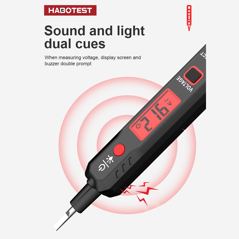 HABOTEST HT89 Voltage Tester AC 12~300V Contact Voltage Detector for Live/Null Wire with Flashlight LCD Display Breakpoint Finder with Sound and Light Alarm. 