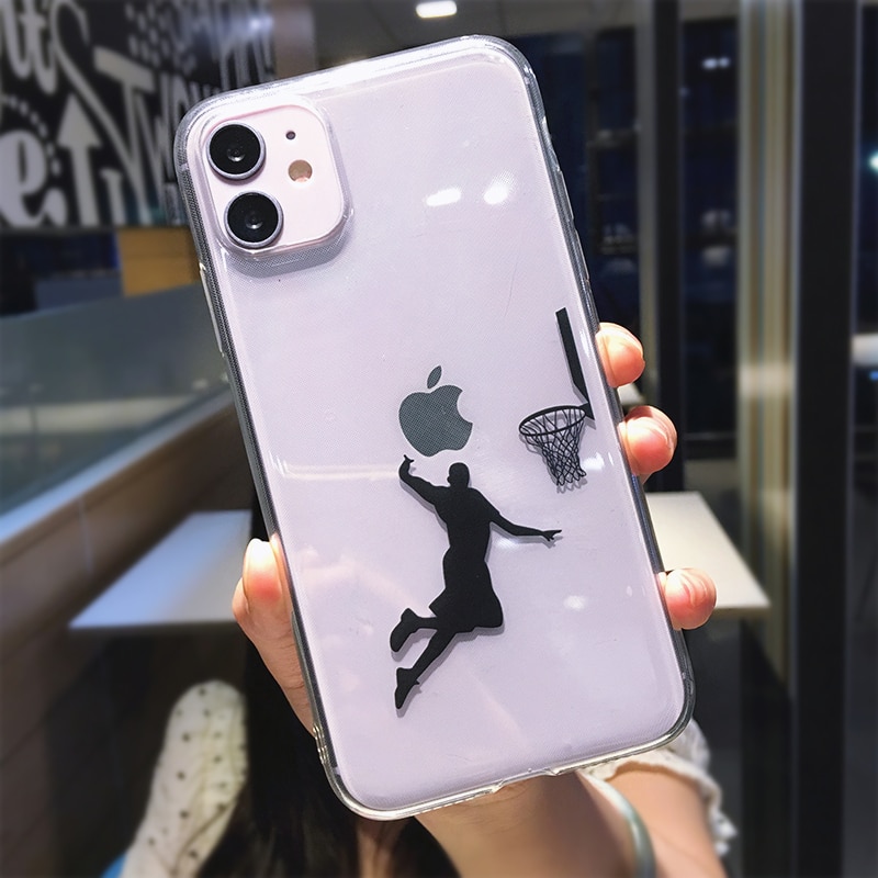 Funny Cartoon Basketball Slam Dunk Clear Phone Case For iPhone 14 Pro Max 13 12 11 XS X XR 7 8 Plus Boy Transparent Soft Cover. 