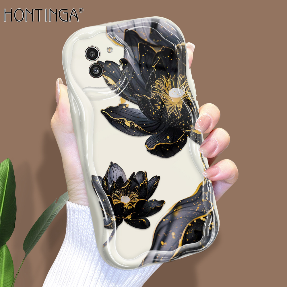 Hontinga for Samsung A03 Back Cover Luckly Lotus Flowers Phone Case Cream Texture Wavy Edge Soft Mobile Cover
