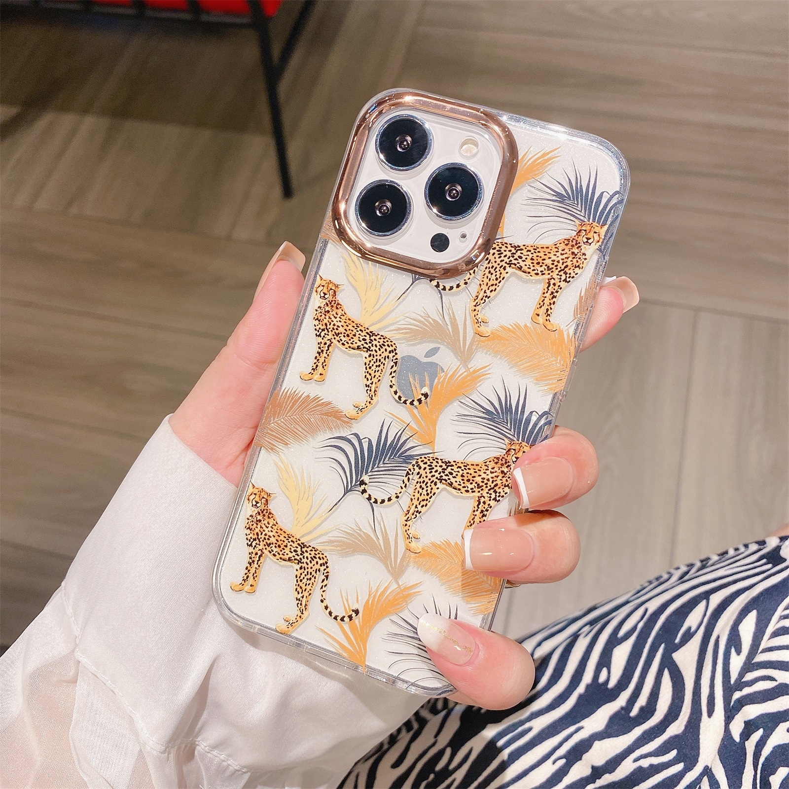 (New)For iPhone 13 Pro Max Glitter Powder Electroplating Flower Shockproof Phone Case