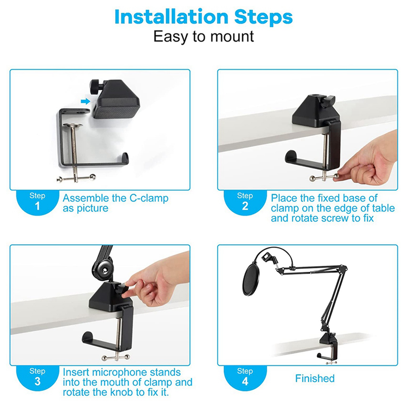 2X Heavy-Duty Table Mount Clamp, C Mounting Clamp Holder with Headset Hook Hanger. 